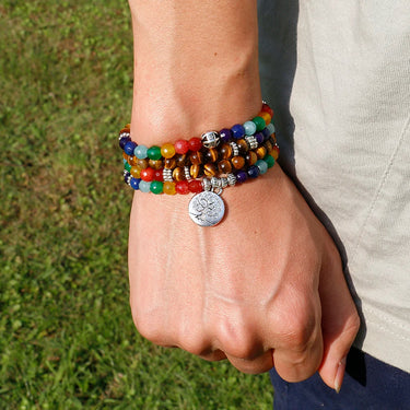 108 Mala PROTECTION & BALANCE 7 Chakra & Tiger Eye Wrap Bracelet YourSoulPlace